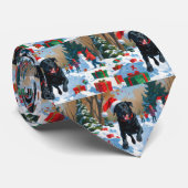 Black Labrador Kerstfeest Sneeuwscène Stropdas (Opgerold)