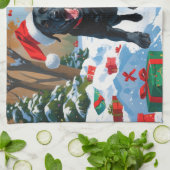 Black Labrador Kerstfeest Sneeuwscène Theedoek (Gevouwen)