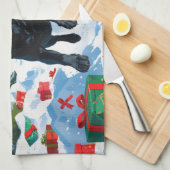 Black Labrador Kerstfeest Sneeuwscène Theedoek (Quarter Fold)