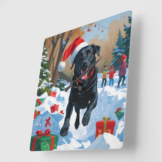Black Labrador Kerstfeest Sneeuwscène Vierkante Klok (Hoek)