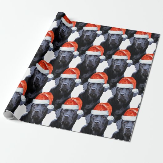 Black Labrador Kerstfeestdag Cute Santa Dog Cadeaupapier (Uitgerold)