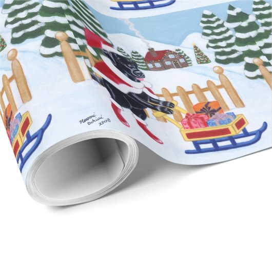 Black Labrador kerstkerstman Cadeaupapier (Rol Hoek)