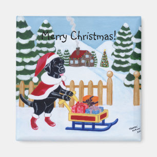 Black Labrador kerstkerstman Magneet