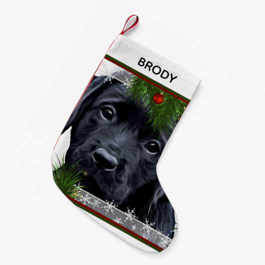 Black Labrador Kerstmis - Cute Dog Puppy Kleine Kerstsok (Voorkant (Hangend))