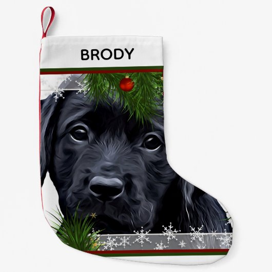 Black Labrador Kerstmis - Cute Dog Puppy Kleine Kerstsok (Voorkant)