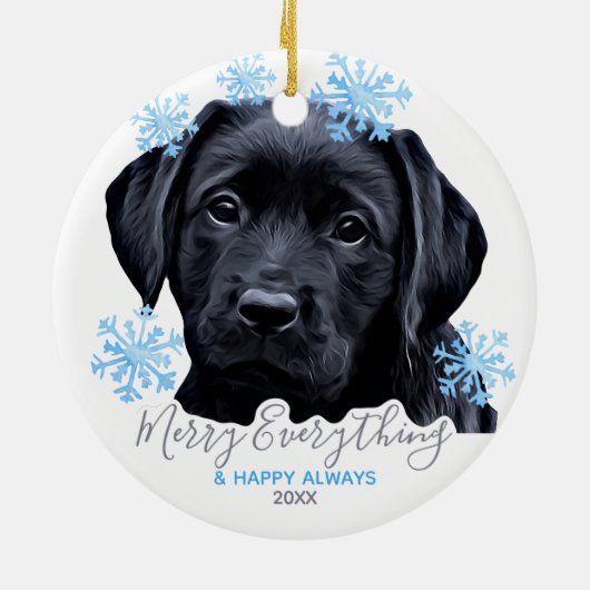 Black Labrador Kerstmis - Cute Puppy Black Lab Keramisch Ornament (Achterkant)