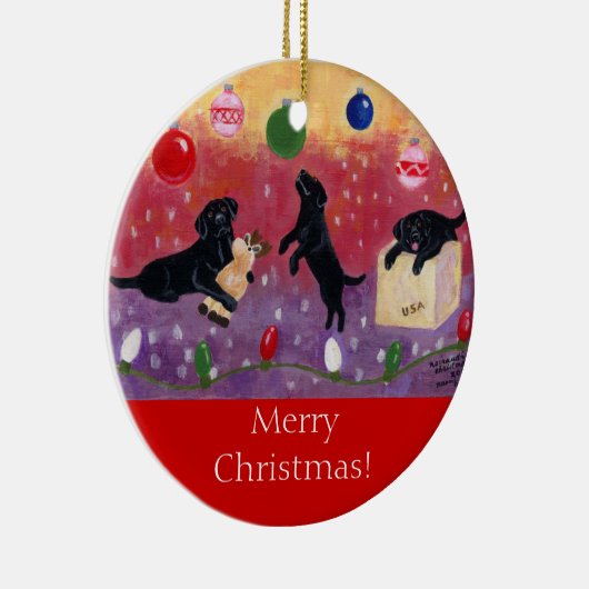 Black Labrador Kerstmis Keramisch Ornament (Rechts)