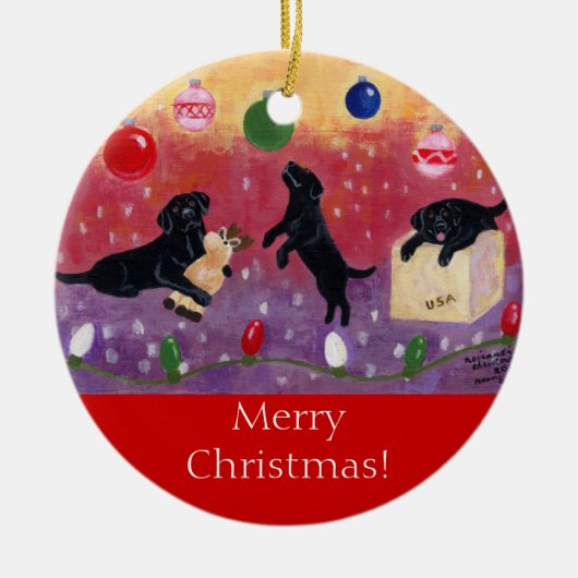 Black Labrador Kerstmis Keramisch Ornament (Voorkant)