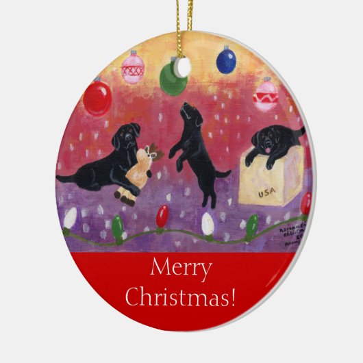 Black Labrador Kerstmis Keramisch Ornament (Links)