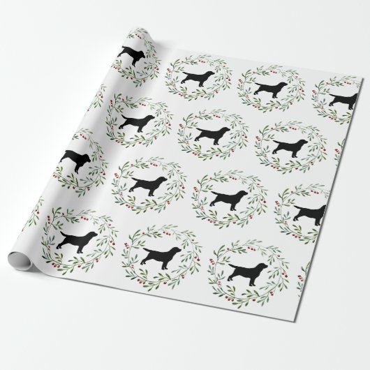 Black Labrador Kerstmis Wreatriever Dog Cadeaupapier (Uitgerold)