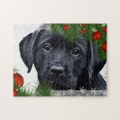 Black Labrador kerstpauppy Dog Legpuzzel (Horizontaal)