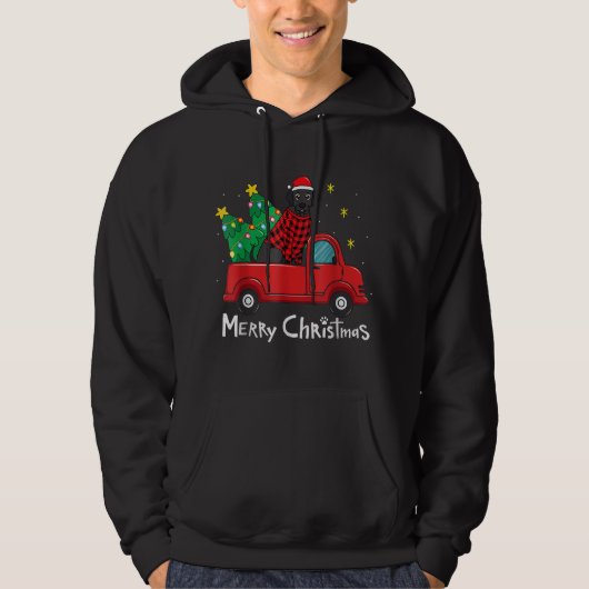 Black Labrador Kersttruck Tree Red Play Dog Hoodie (Voorkant)