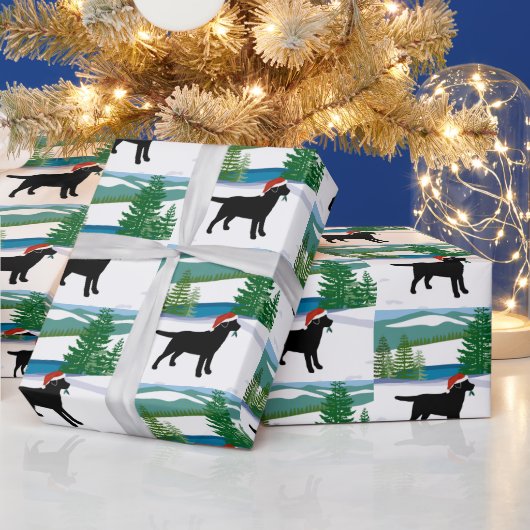 Black Labrador Kerstwinter Uitzicht Cadeaupapier (Feestdagen)
