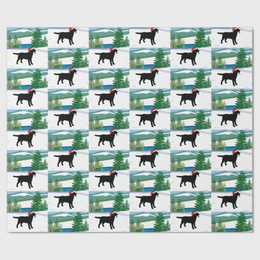 Black Labrador Kerstwinter Uitzicht Cadeaupapier (Vlak)