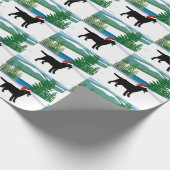 Black Labrador Kerstwinter Uitzicht Cadeaupapier (Hoek)