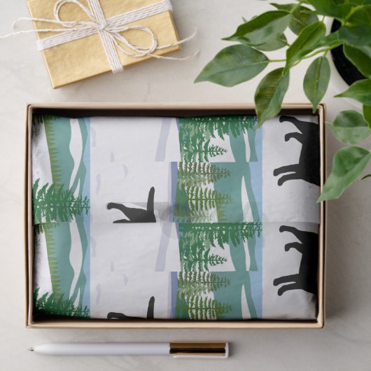 Black Labrador Kerstwinter Uitzicht Tissuepapier (Geschenk)