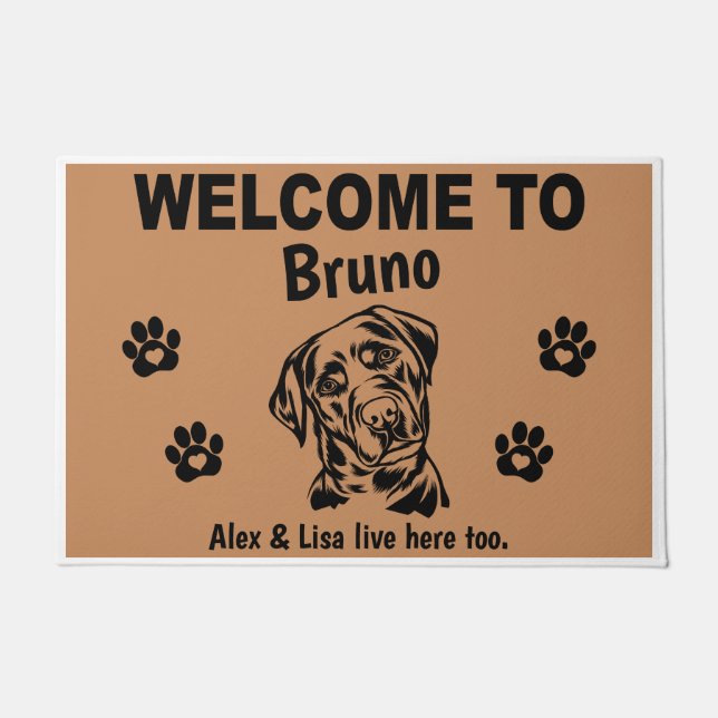 Black Labrador Lab Welcome Personalized Custom Deurmat (Voorkant)