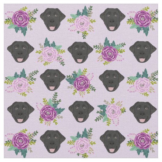 Black Labrador lavender florals pastel Stof (Close Up)