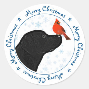 Black Labrador Merry kerstkardinaal Cute Dog Ronde Sticker