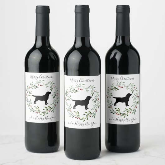 Black Labrador Merry Kerstlabrador Retriever Wijn Etiket (Flessen)