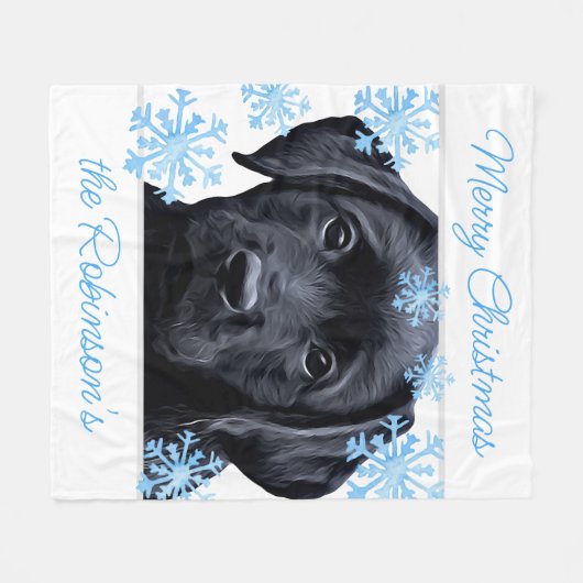 Black Labrador Merry Kerstmis Fleece Deken (Voorkant (Horizontaal))