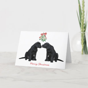Black Labrador Mistletoe Cute Dog Puppy Feestdagen Kaart