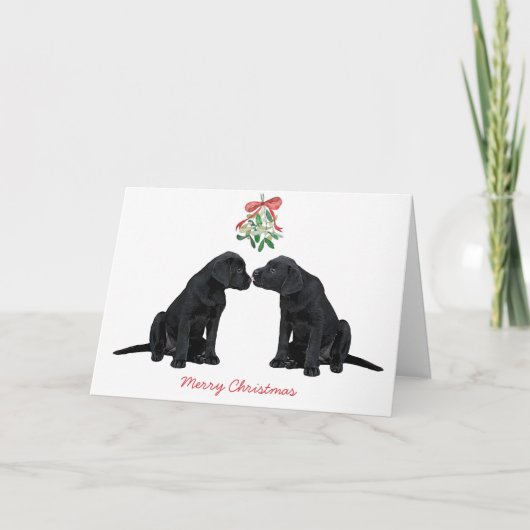 Black Labrador Mistletoe Cute Dog Puppy Feestdagen Kaart (Voorkant)