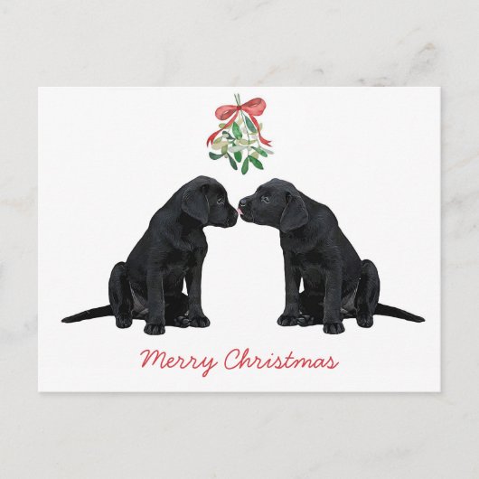 Black Labrador Mistletoe Cute Dog Puppy Feestdagenkaart (Voorkant)