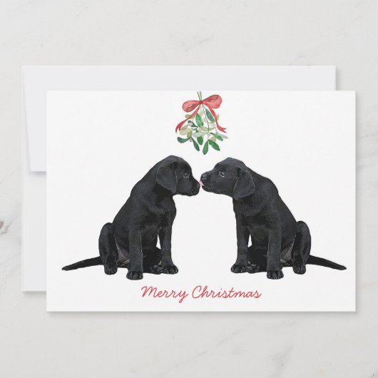 Black Labrador Mistletoe Cute Dog Puppy Kaart (Voorkant)
