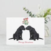 Black Labrador Mistletoe Cute Dog Puppy Kaart (Staand voorkant)