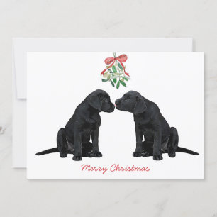 Black Labrador Mistletoe Cute Dog Puppy Kaart