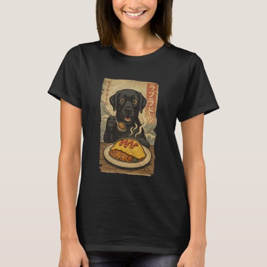 Black Labrador Omurice Series Funny Kawaii Ukiyo N T-shirt (Voorkant)