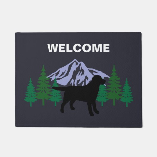 Black Labrador Outline Evergreen Trees Doormat Deurmat (Voorkant)