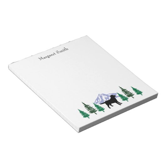 Black Labrador Outline Evergreen Trees Notitieblok (Schuin)