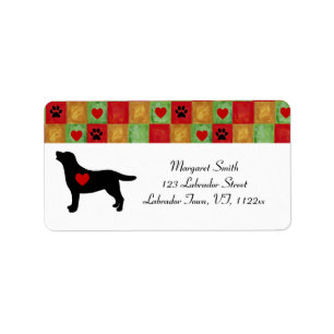 Black Labrador Outline Mosaic and Hearts Etiket