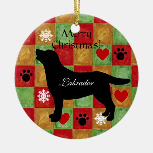 Black Labrador Outline Mosaic and Hearts Keramisch Ornament (Voorkant)