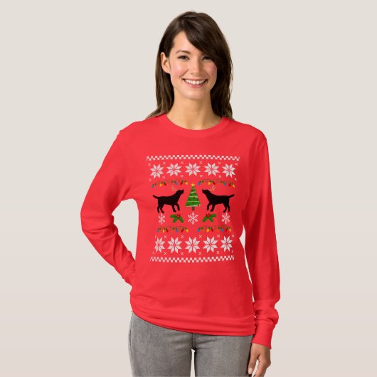 Black Labrador Outline Ugly kerstT-shirt T-shirt (Voorkant volledig)