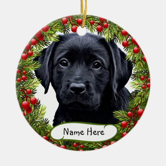 Black Labrador Pet Dog Wreated Ceramic Ornament (Voorkant)