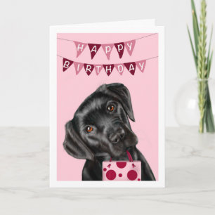 Black Labrador Pink Birthday Wenskaart Kaart