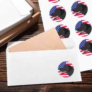 Black Labrador Profiel Amerikaanse vlag Ronde Sticker