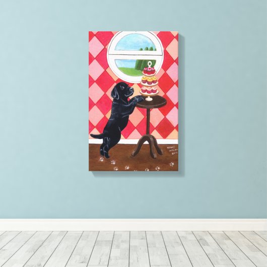 Black Labrador Puppy and Cupcakes Artwork Canvas Afdruk (Insitu (Houten vloer))
