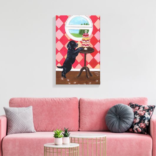 Black Labrador Puppy and Cupcakes Artwork Canvas Afdruk (Insitu (Woonkamer))