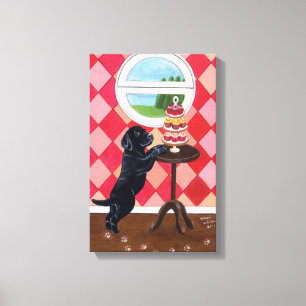 Black Labrador Puppy and Cupcakes Artwork Canvas Afdruk