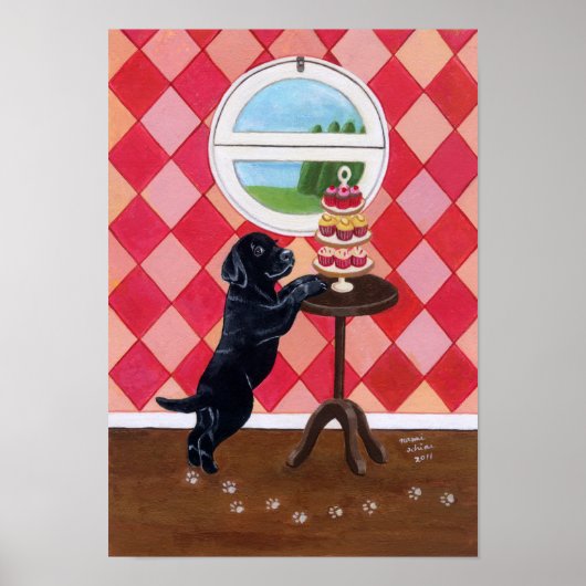 Black Labrador Puppy and Cupcakes Artwork Poster (Voorkant)