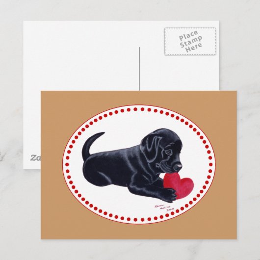 Black Labrador Puppy and Heart Briefkaart (Voorkant / Achterkant)