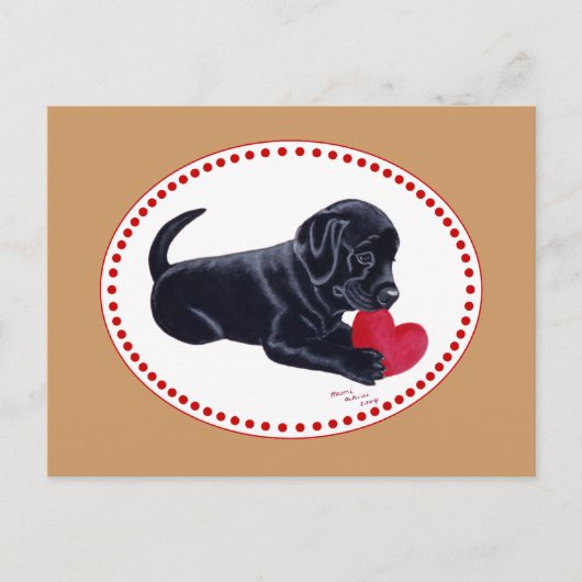 Black Labrador Puppy and Heart Briefkaart (Voorkant)