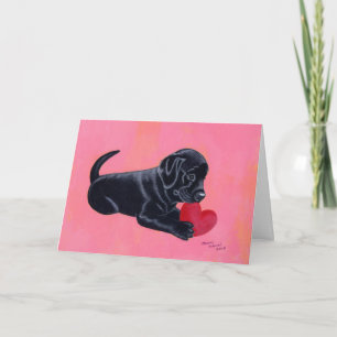Black Labrador Puppy and Heart Feestdagen Kaart