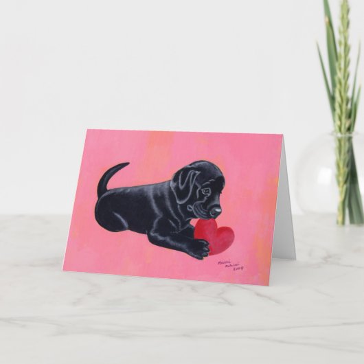 Black Labrador Puppy and Heart Feestdagen Kaart (Voorkant)