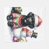 Black Labrador Puppy Dog Snowman Winter Vakantie Fleece Deken (Voorkant (Horizontaal))