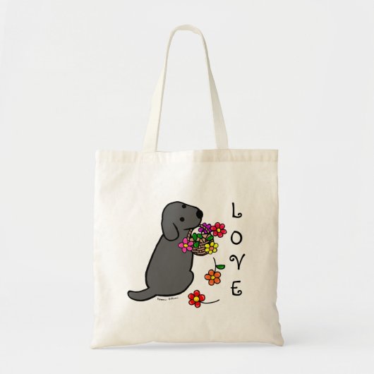 Black Labrador Puppy Flower Basket Cartoon Tote Bag (Voorkant)